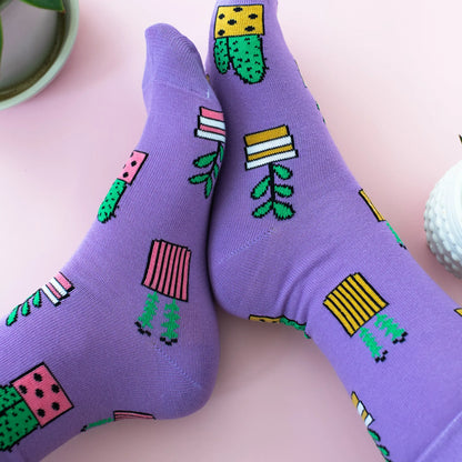 Purple Potted Plant Socks Women's 5-10