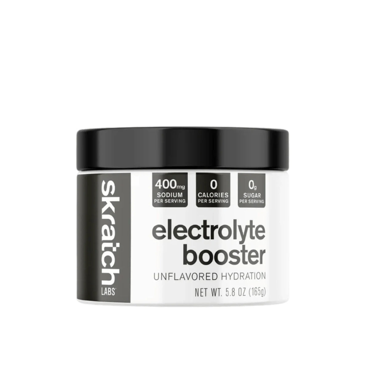 Skratch Labs Electrolyte Booster unflavored resealable jar showing 60-serving container on a white background