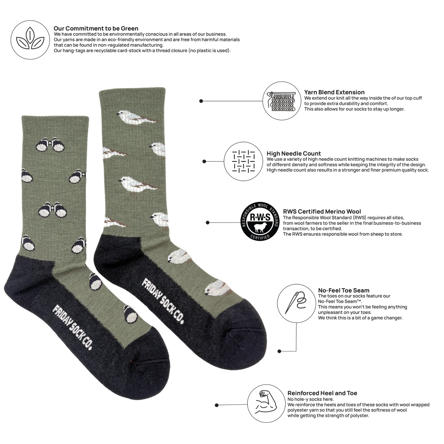 Bird & Birdwatching Merino Wool Sock's Men's 7-12