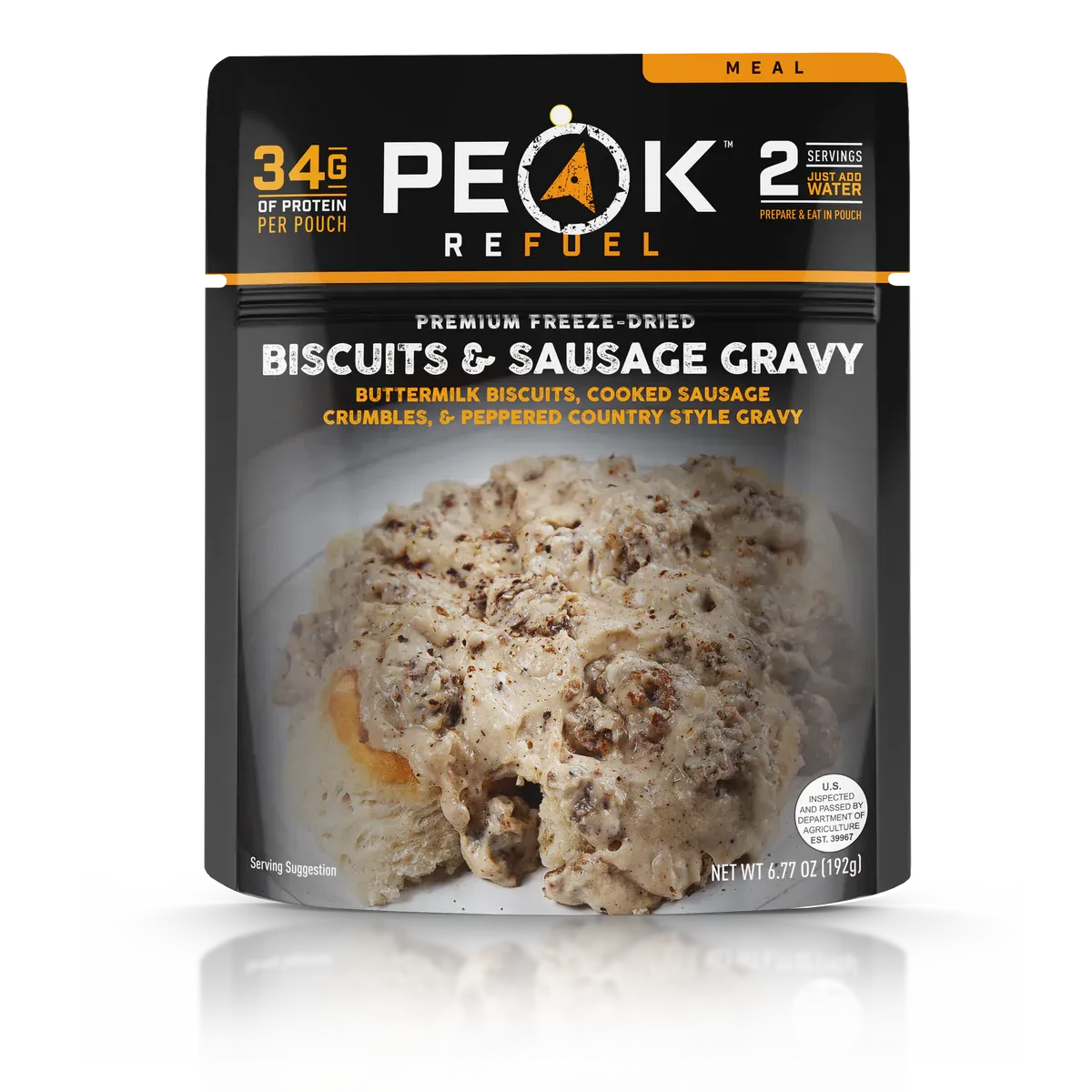 Peak Refuel Biscuits & Sausage Gravy package on a white background