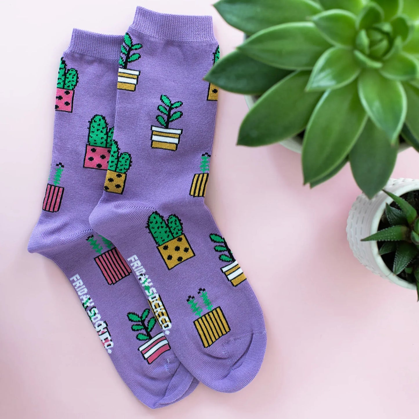 Purple Potted Plant Socks Women's 5-10