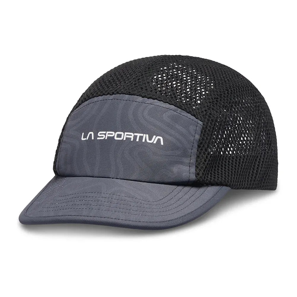 Gray and black Skyline Air cap with mesh design and 'La Sportiva' logo on a white background