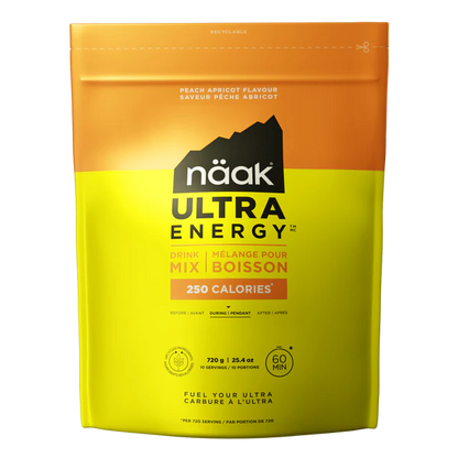 Näak Ultra Energy Peach Apricot drink mix package with orange and yellow design on a white background